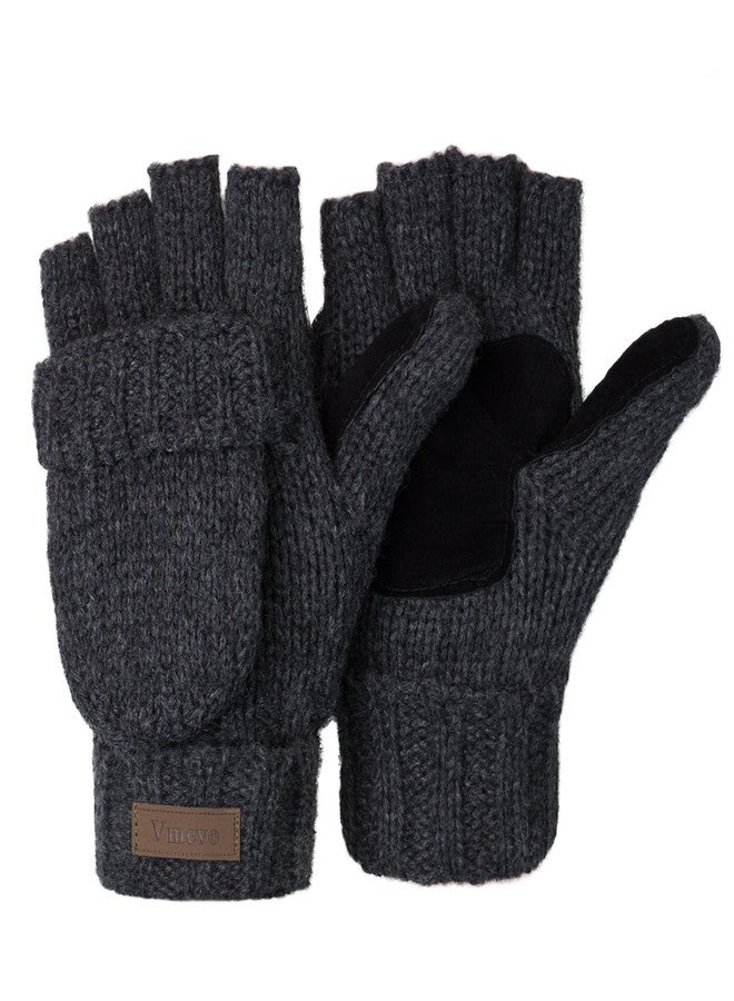 ViGrace Winter Knitted Convertible Fingerless Gloves Wool Mittens Warm Mitten Glove for Women and Men - Image 1